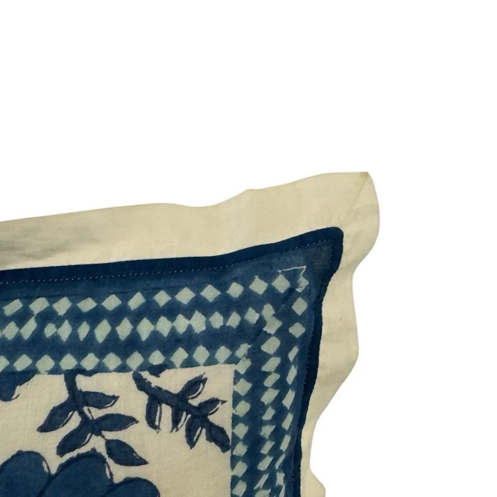 Soma Organic Cotton Pillow Hand Block Print Throw Blue White Boho Ethnic READ